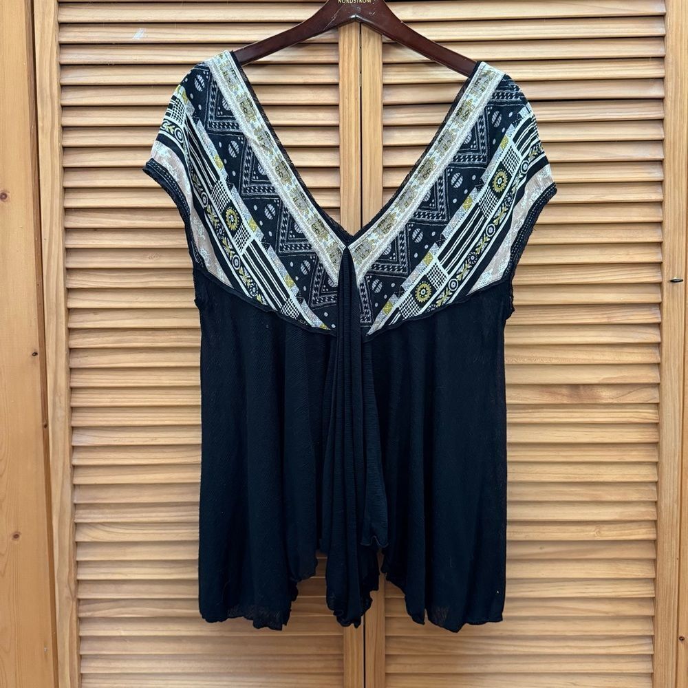 Free people Chic Black and Cream Women's Blouse size medium
